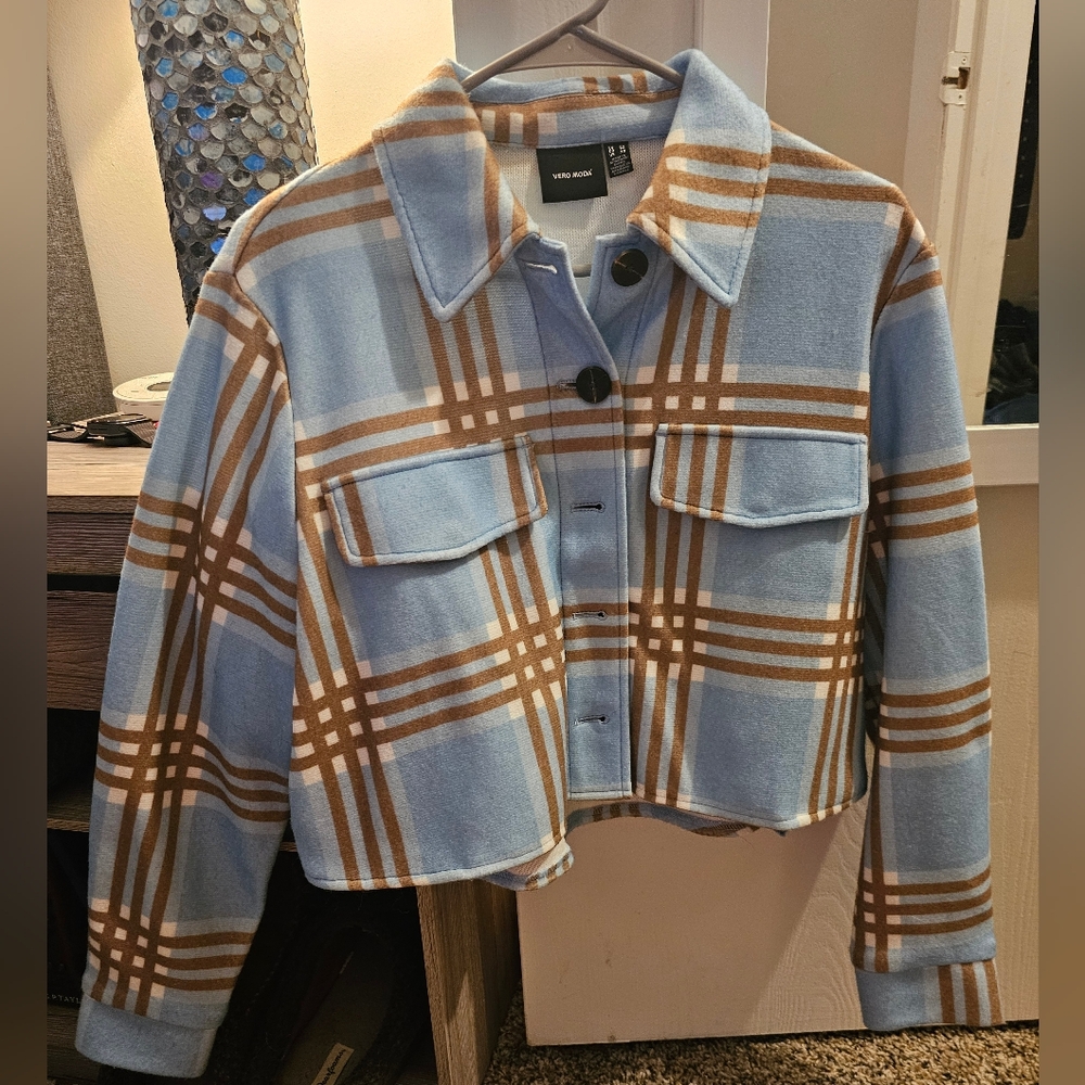 Vero Moda Blue and Brown Plaid Jacket